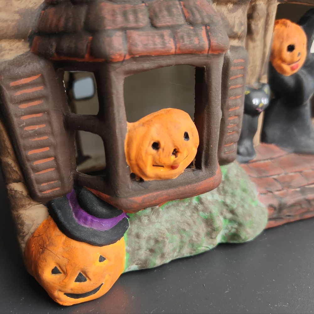Vintage 1978 Lefauve Handpainted Ceramic Haunted House Halloween Ghost Pumpkin - Picture 4 of 16